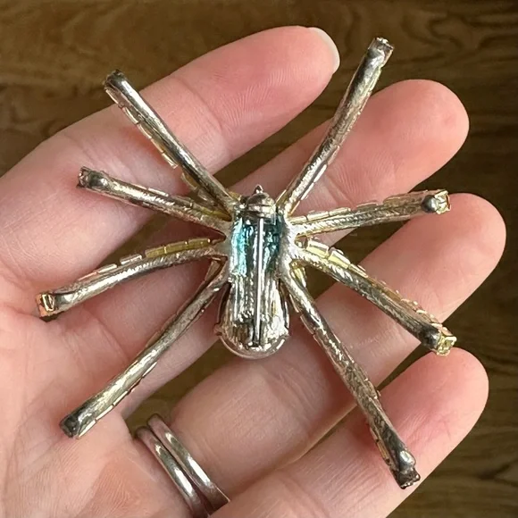Vintage Swarovski Crystal Spider Brooch Pink Aurora Borealis Pin Rare Deadstock - Picture 2 of 4